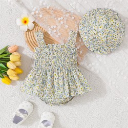 0-18M Baby Floral Smocked Bodysuit With Hats  Baby Boutique Clothing  