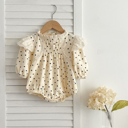 3-24M Baby Girls Polka Dots Long Sleeve Lace Bodysuit  Baby Clothing  