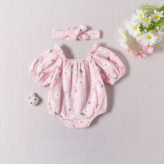 0-12M Baby Girls Floral Off-Shoulder Bodysuit And Headband  Baby Clothes  