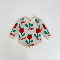 3-24M Baby Floral Jacquard Knit Long Sleeves Bodysuit  Baby Clothing  