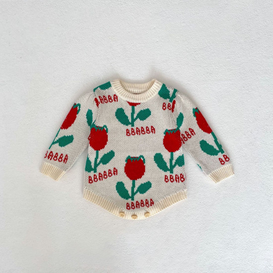 3-24M Baby Floral Jacquard Knit Long Sleeves Bodysuit  Baby Clothing  