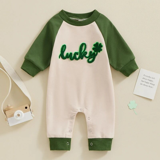 0-18M Baby St. Patrick's Day Letter Embroidery Jumpsuit  Baby Clothing  