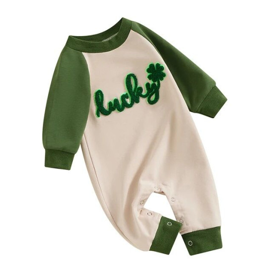 0-18M Baby St. Patrick's Day Letter Embroidery Jumpsuit  Baby Clothing  