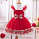 9M-4Y Toddler Girls Flying Sleeve Suspender Bow Dresses With Lace Trim  Girls Clothes  