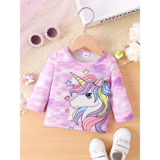 3-24M Baby Round Neck Pullover Unicorn Print Long Sleeve Top  Baby Clothes  