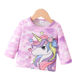 3-24M Baby Round Neck Pullover Unicorn Print Long Sleeve Top  Baby Clothes  