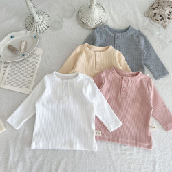 3-24M Baby Girls Solid Color Ribbed Long Sleeve Tops  Baby Clothes  