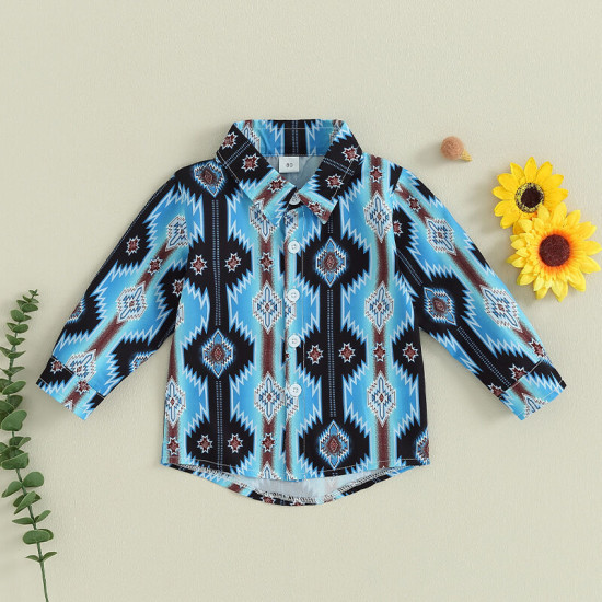 9M-4Y Toddler Boys Irregular Printed Lapel Shirt  Boys Clothes  