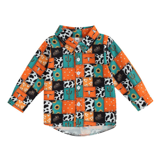 9M-4Y Toddler Boys Irregular Printed Lapel Shirt  Boys Clothes  