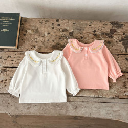 3-18M Baby Girls Embroidered Lapel Long Sleeve Tops  Baby Clothing  