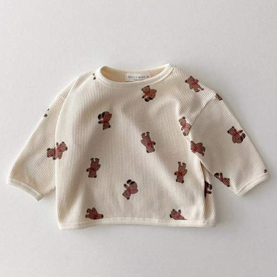 3-24M Baby Bear Floral Waffle Crewneck Tops  Baby Boutique Clothing  