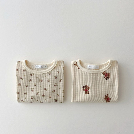 3-24M Baby Bear Floral Waffle Crewneck Tops  Baby Boutique Clothing  