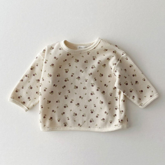 3-24M Baby Bear Floral Waffle Crewneck Tops  Baby Boutique Clothing  