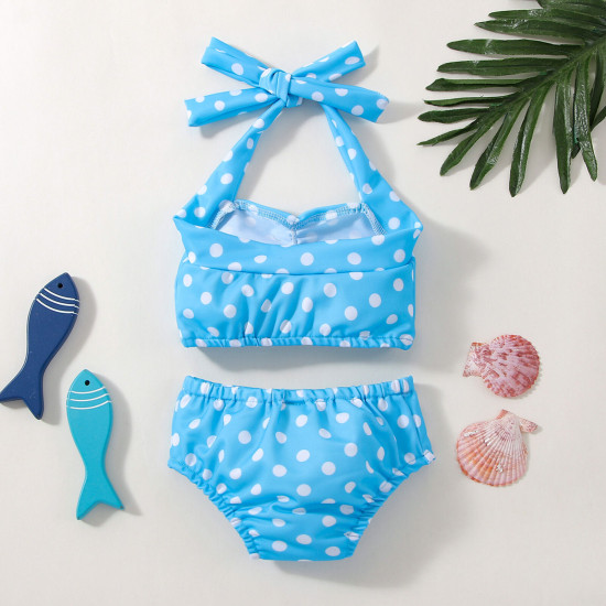 6M-3Y Baby Girl Swimwear & Beachwear Sets Swimsuit Print Polka Dot Hanging Neck Suspender Top And Triangle Shorts  Baby Clothes Suppliers  