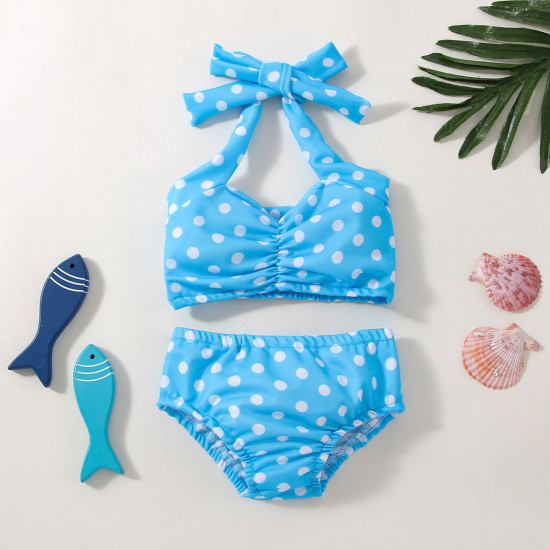 6M-3Y Baby Girl Swimwear & Beachwear Sets Swimsuit Print Polka Dot Hanging Neck Suspender Top And Triangle Shorts  Baby Clothes Suppliers  