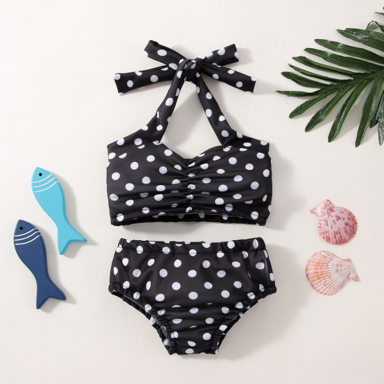 6M-3Y Baby Girl Swimwear & Beachwear Sets Swimsuit Print Polka Dot Hanging Neck Suspender Top And Triangle Shorts  Baby Clothes Suppliers  