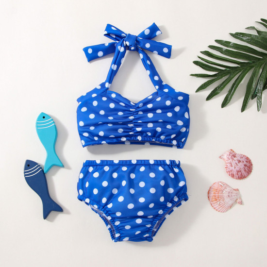 6M-3Y Baby Girl Swimwear & Beachwear Sets Swimsuit Print Polka Dot Hanging Neck Suspender Top And Triangle Shorts  Baby Clothes Suppliers  