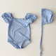 0-18M Plaid Bubble Short Sleeve Romper And Hat Swimwear Set Baby  Clothing  