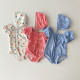 0-18M Plaid Bubble Short Sleeve Romper And Hat Swimwear Set Baby  Clothing  