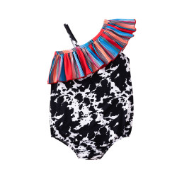 9M-5Y Toddler Girl Cow Print Rainbow Collar Single Shoulder Sling One Piece Swimsuit  Girls Clothes  