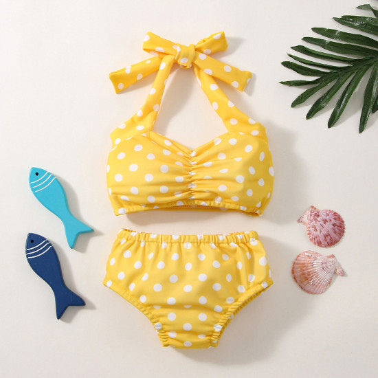 6M-3Y Baby Girl Swimwear & Beachwear Sets Polka Dot Print Lace-Up Bikini And Shorts  Baby Clothes Suppliers  