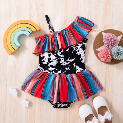 9M-4Y Toddler Girls Rainbow Cow Print Sling Two Piece Swimsuit  Girls Clothes  