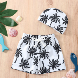 9M-3Y Coconut Tree Print Shorts And Hat Swimwear Set Baby  Clothing  