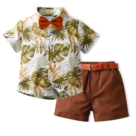 6M-6Y Toddler Boys Beach Sets Dinosaur Tropical Print Bowtie Shirts And Shorts  Boys Clothing  