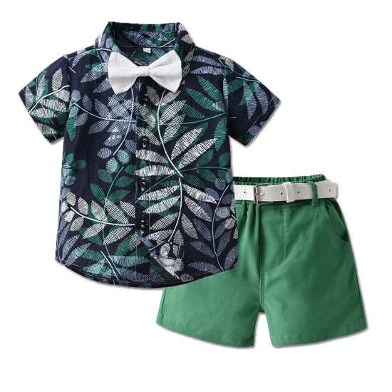 6M-6Y Toddler Boys Beach Sets Dinosaur Tropical Print Bowtie Shirts And Shorts  Boys Clothing  