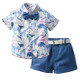 6M-6Y Toddler Boys Beach Sets Dinosaur Tropical Print Bowtie Shirts And Shorts  Boys Clothing  