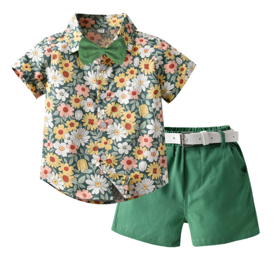 6M-6Y Toddler Boys Beach Sets Dinosaur Tropical Print Bowtie Shirts And Shorts  Boys Clothing  