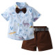 6M-6Y Toddler Boys Beach Sets Dinosaur Tropical Print Bowtie Shirts And Shorts  Boys Clothing  