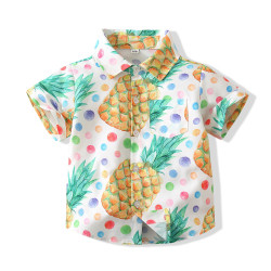 9months-5years Toddler Boy Beachwear Summer Boy Baby Lapel Short-Sleeved Shirt Pineapple Print Casual Holiday Style  