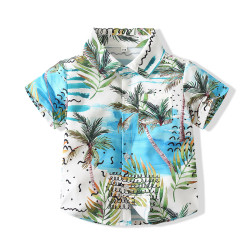 9months-5years Toddler Boy Beachwear Children's New Summer Boy Baby Seaside Vacation Coconut Tree Print Short-Sleeved Shirt  