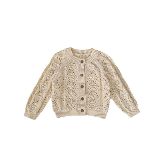 3-24M Baby Girls Hollow Knitted Solid Color Sweater Cardigan  Baby Clothing  