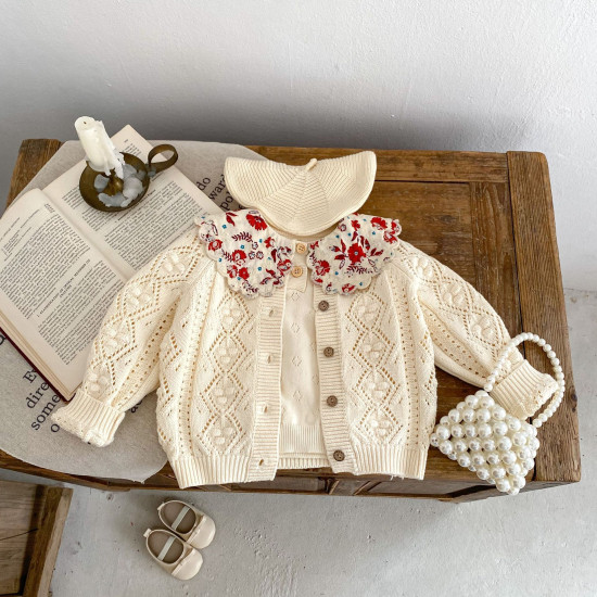 3-24M Baby Girls Hollow Knitted Solid Color Sweater Cardigan  Baby Clothing  