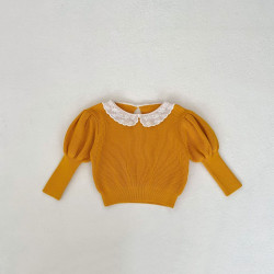 3-24M Baby Girls Lace Collar Puff Long Sleeve Knitted Sweater or Shorts  Baby Clothing  