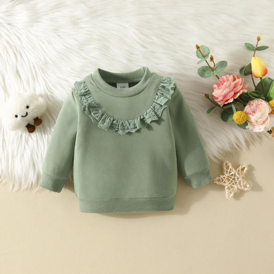 3-18M Baby Girls Lace Solid Color Long Sleeve Sweatshirts  Baby Clothing  