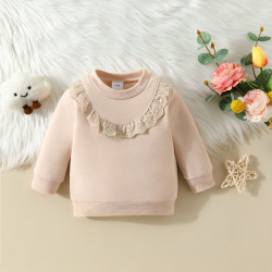 3-18M Baby Girls Lace Solid Color Long Sleeve Sweatshirts  Baby Clothing  