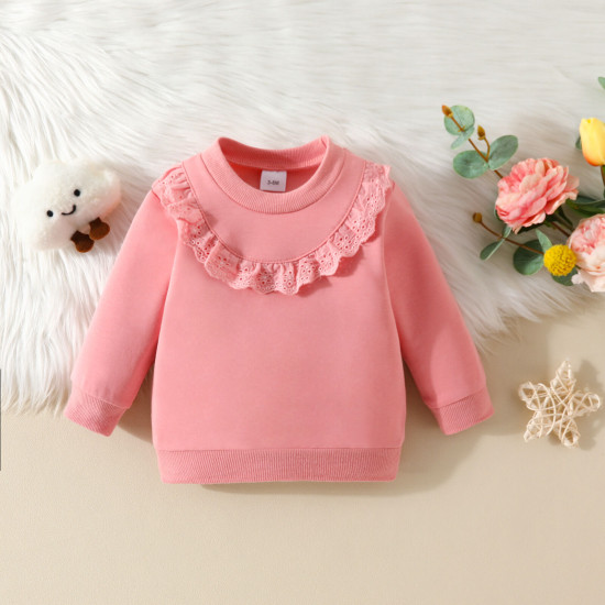 3-18M Baby Girls Lace Solid Color Long Sleeve Sweatshirts  Baby Clothing  