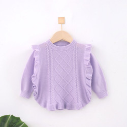 3-24M Baby Solid Color Ruffled Knitted Long Sleeve Sweater  Baby Clothes  