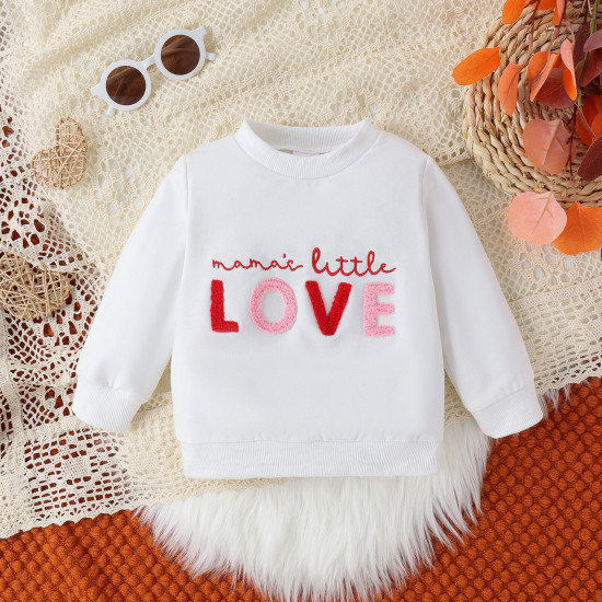 9M-4Y Toddler Girls Valentine's Day LOVE Embroidery Pullover Sweatshirt  Girls Clothes  