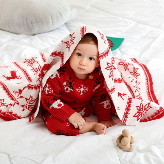 Newborn Baby Knitted Christmas Elk Printed Blankets  Baby Boutique Clothing  