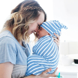 Newborn Striped Swaddle Blankets With Hats  