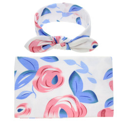 Newborn Swaddle Flower Flamingo Baby Wrapping Blanket & Headband  