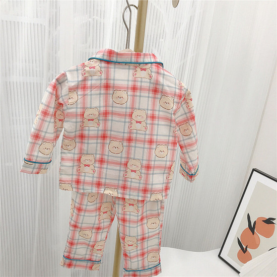 9M-6Y Bear Print Plaid Red Cardigan And Pants Set Two Pieces Baby  Clothing  