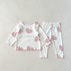 3-24M Baby Girls Pajamas Sets Love Heart Polka Dots Ribbed Tops & Pants  Baby Clothes  