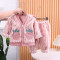 9M-4Y Plush Velvet Coral Fleece Warm Strawberry Pajamas Cardigan And Pants Set Two Pieces Baby  Clothing  