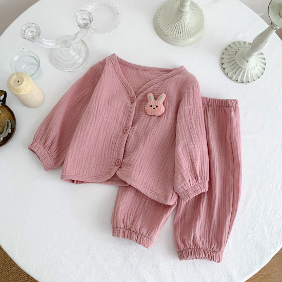 6-24M Baby Intimates & Pajamas Sets Cartoon Rabbit-Shaped Single-Breasted Long-Sleeve Top And Pants  Baby Boutique Clothing  