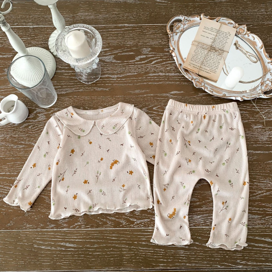 3-24M Baby Girls Loungewear Sets Doll Collar Floral Tops And Pants Baby  Clothing  